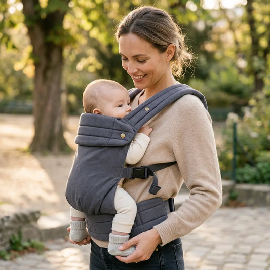 Needella Babytrage Huggle Dunkelblau – komfortable Babytrage für Nähe und Bewegungsfreiheit