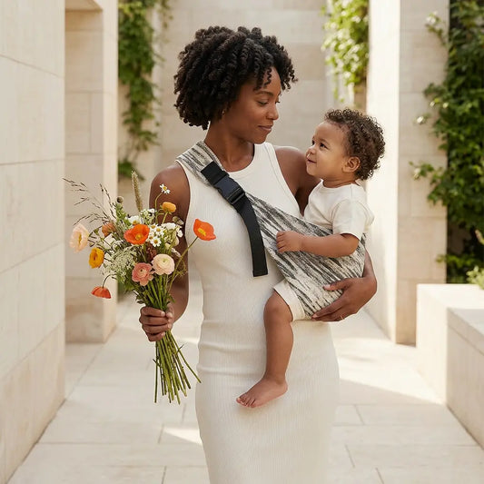 CozyCarry Hüfttrage Shadow – moderne Babytrage für ergonomisches Tragen im Alltag