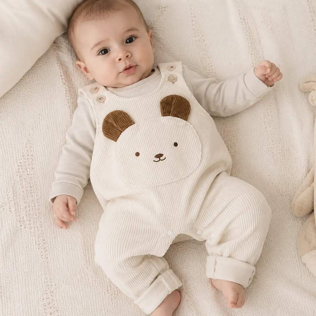 Bruno Latzhose – Baby Cord-Latzhose mit Bärenmotiv