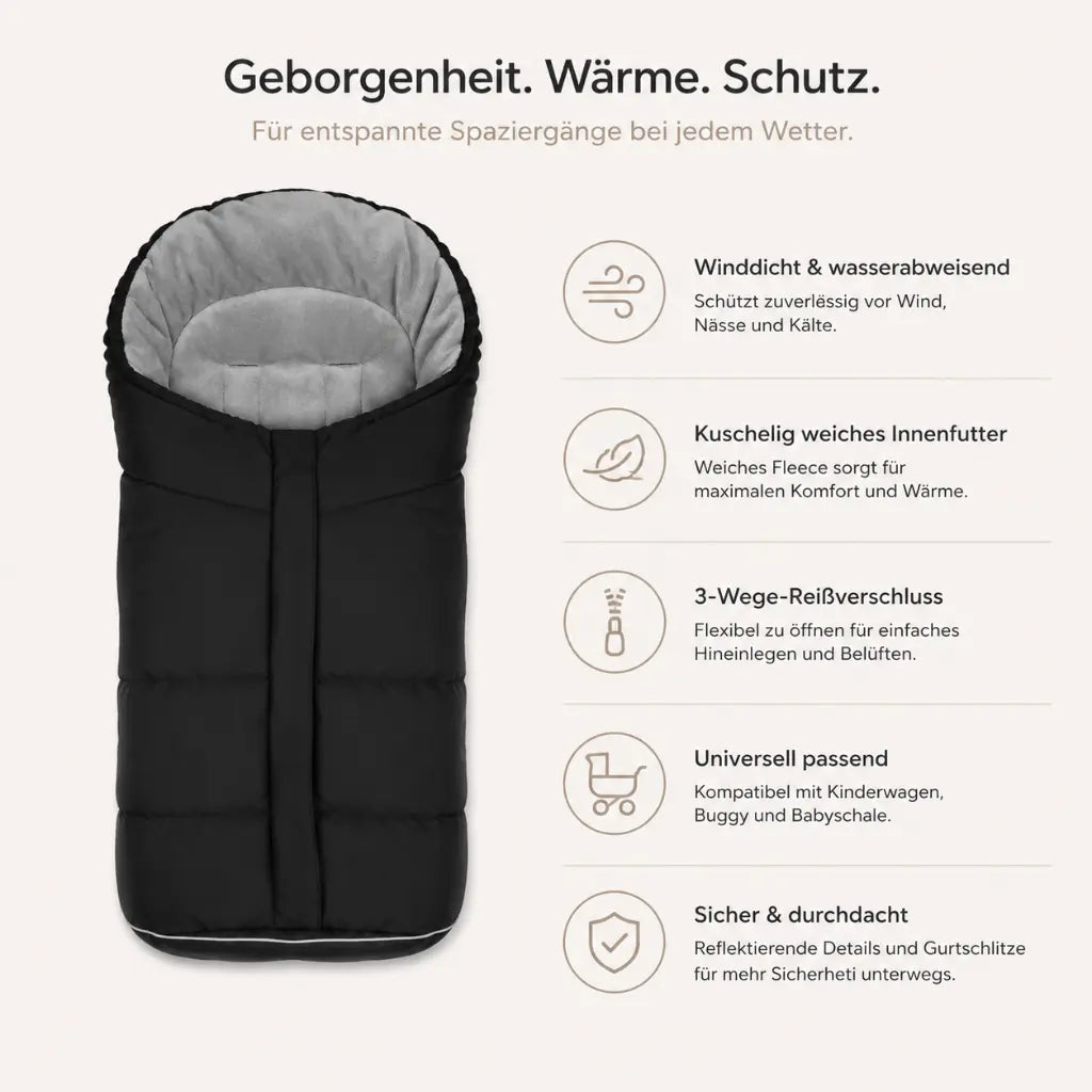 CozyWrap - Warmer Kinderwagen-Fußsack mit Fleece