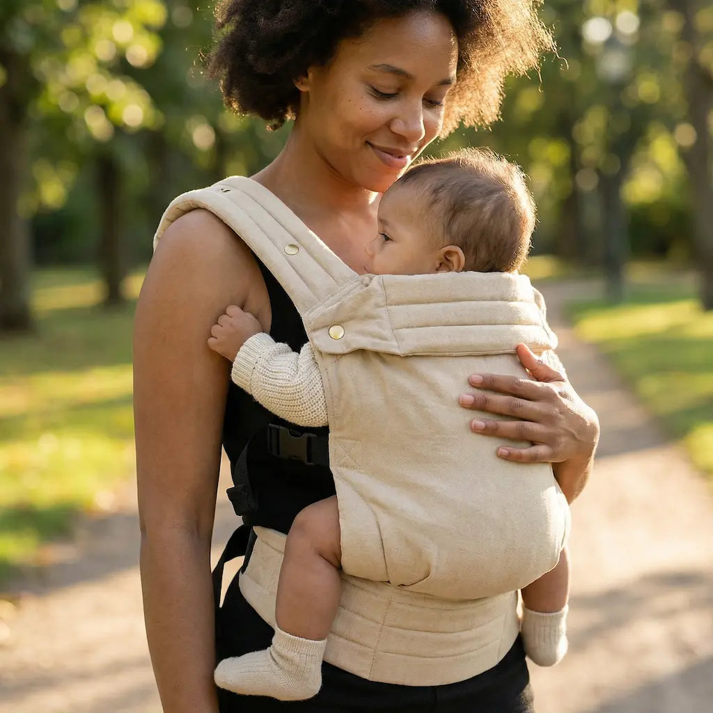 Needella Huggle beige Babytrage – stilvoll, weich und ideal für den Alltag