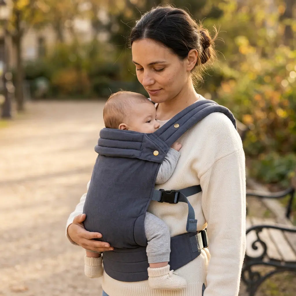 Needella Babytrage Huggle Blau – stilvolle Babytrage für entspannte Momente mit Baby