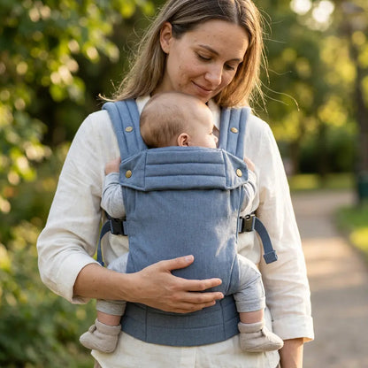Needella Babytrage Huggle Hellblau – komfortable Babytrage für Nähe und Bewegungsfreiheit