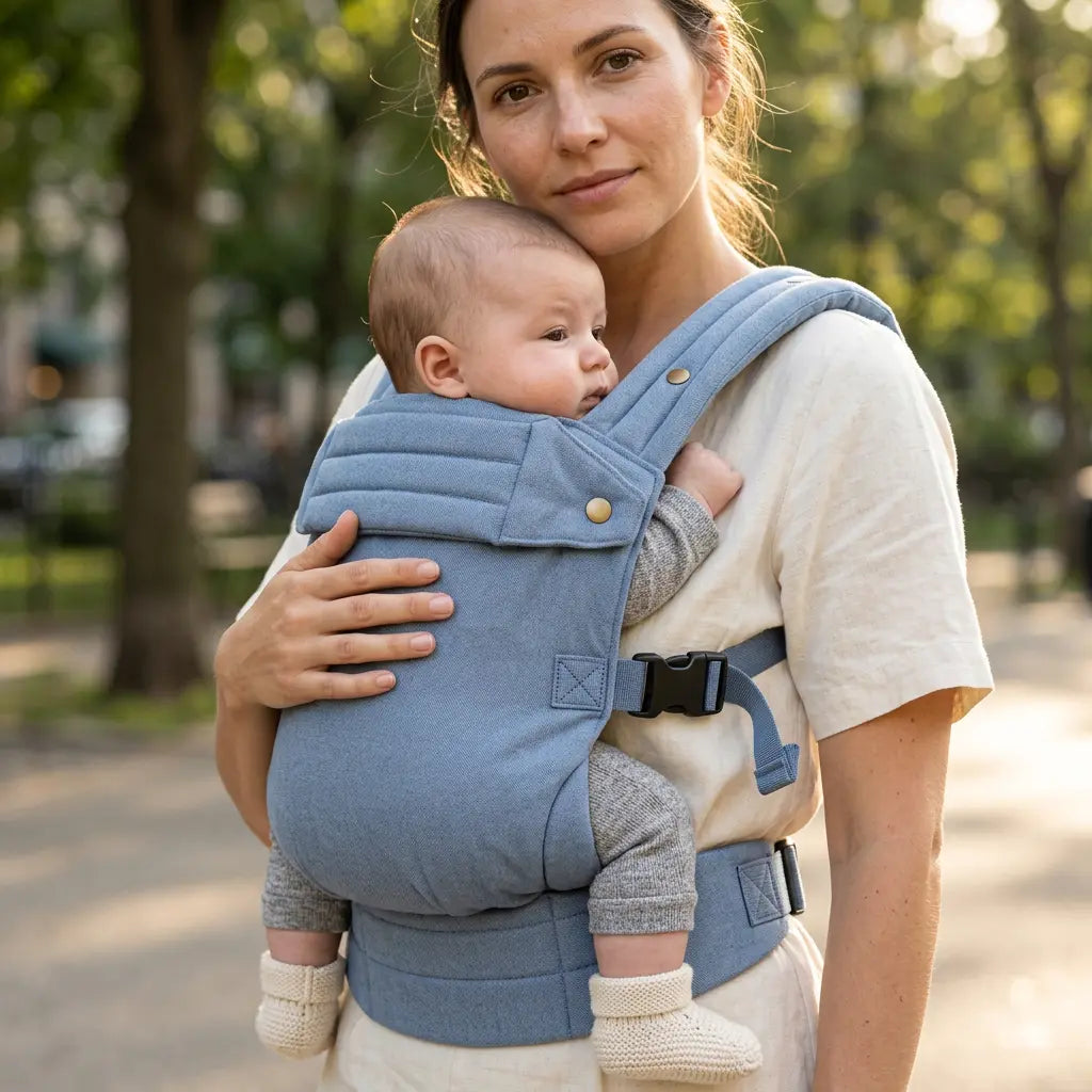 Needella Huggle hellblaue Babytrage – weich, modern und ergonomisch