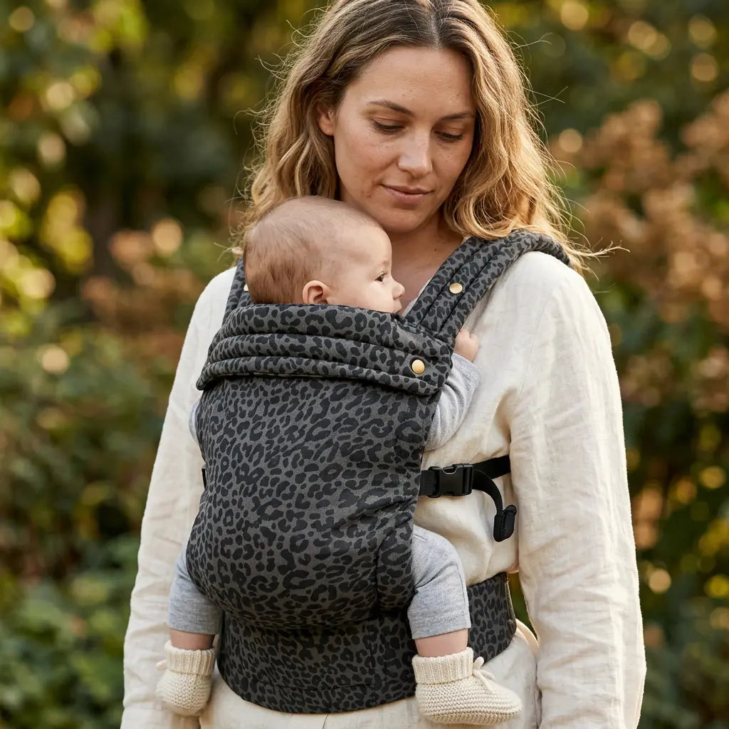 Needella Huggle Leopard Grau Baby Carrier – stilvoll und bequem für unterwegs