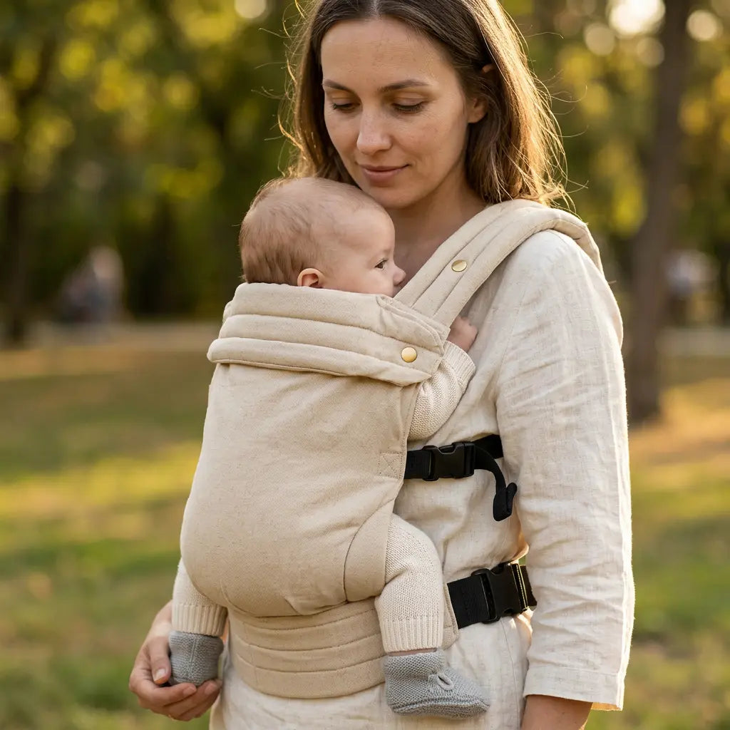 Needella Huggle Babytrage Beige – helle Farbe und angenehmer Tragekomfort