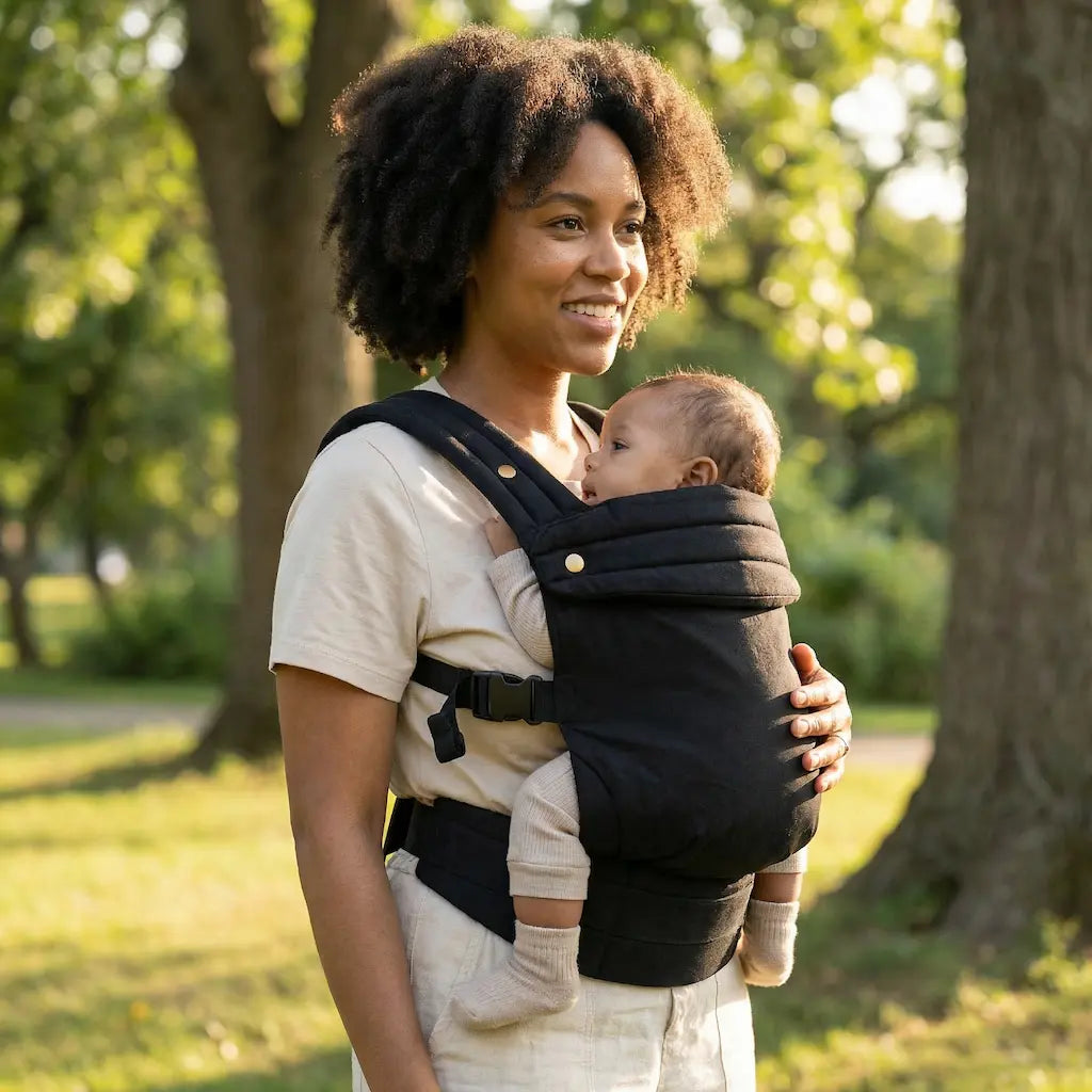 Needella Babytrage Huggle Schwarz – ergonomische Babytrage für komfortables Tragen im Alltag