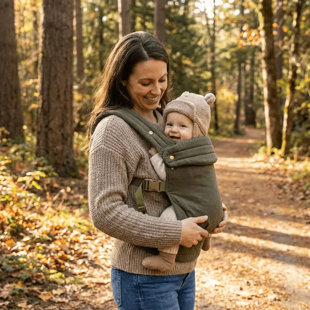 Needella Babytrage Huggle Olivgrün – stilvolle Babytrage für entspannte Momente mit Baby