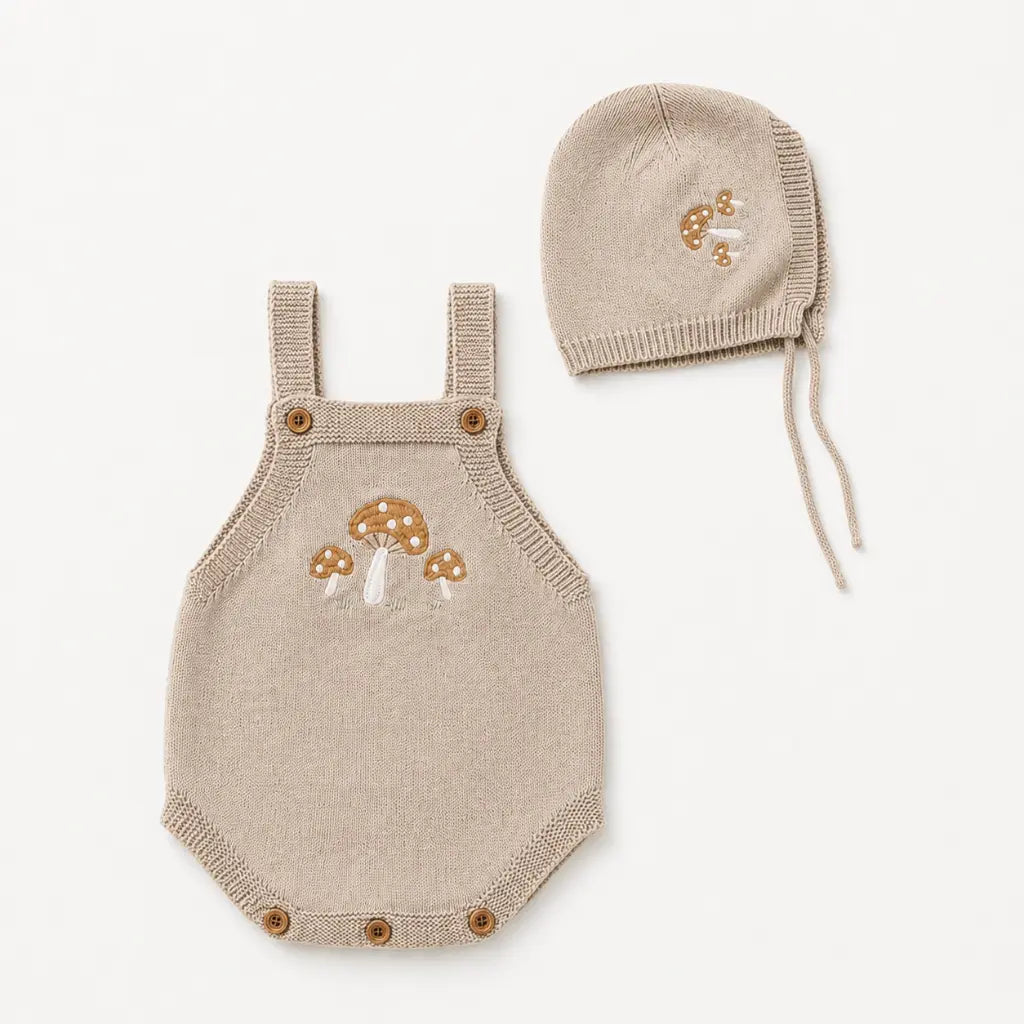 Milo Strampler - Gestrickter Baby Strampler mit Mütze