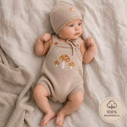 Milo Strampler - Gestrickter Baby Strampler mit Mütze