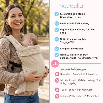 Vergleich der Needella Huggle Babytrage mit anderen Babytragen im Alltag