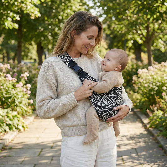 CozyCarry Hüfttrage im Aztek-Muster Schwarz – Baby bequem und sicher im Alltag tragen