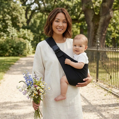 Needella CozyCarry Hüfttrage in Schwarz – minimalistische Babytrage für komfortables Tragen