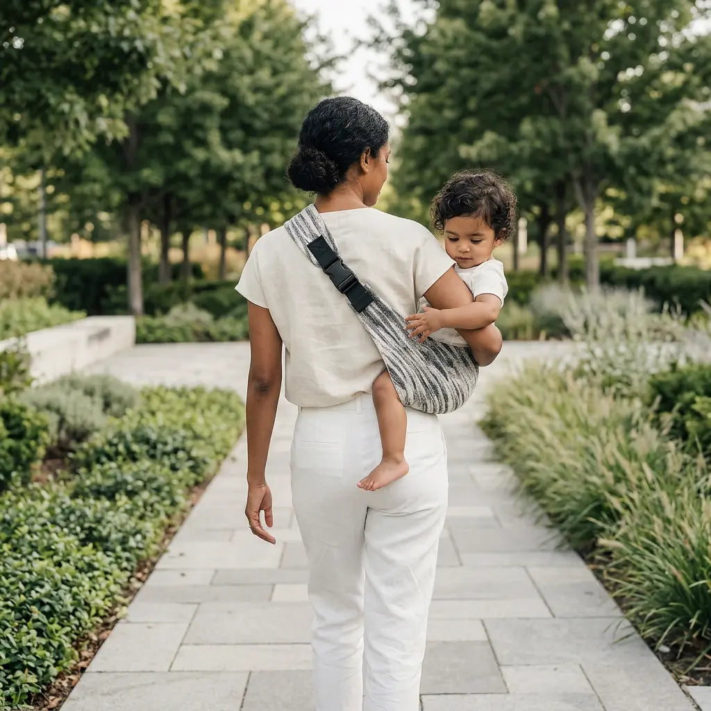 Needella CozyCarry Hüfttrage Shadow von hinten – entlastet Schultern und Rücken beim Babytragen